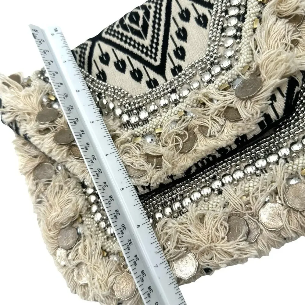 Boho women’s chunky rustic Beige and Black Clutch
